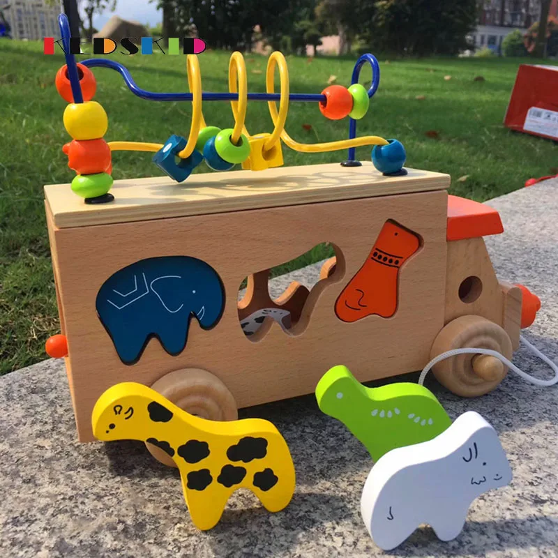 Wooden Double Decker Car Carrier Truck&Cars Wooden Toys Set With 1