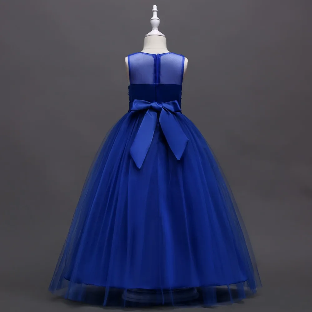 Свадебное платье с цветочным узором для девочек от 3 до 14 лет элегантное праздничное торжественное платье принцессы длинное кружевное платье из тюля без рукавов