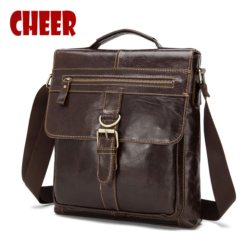 

2017 hot Vintage Genuine Leather men bag Men's shoulder Messenger bag Cover the vertical section Designer Leather bag