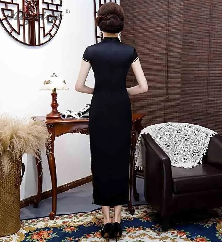 Чино традиционное vestido negro Cheongsam larga vestidos Chinoise madre Qi Pao bata Восточное винтажное vestido talla Plus Qipao