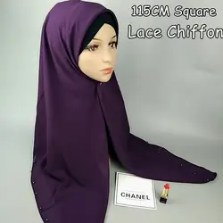 H7 высокого качества с бисером площади шифон хиджаб 115*115 см с запахом Платки женские шарфы длинный шарф хит продаж