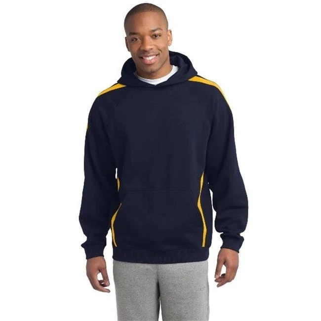 Sport-Tek ST265 Mens Sleeve Stripe Pullover Hooded Sweatshirt True Navy & Gold - Small