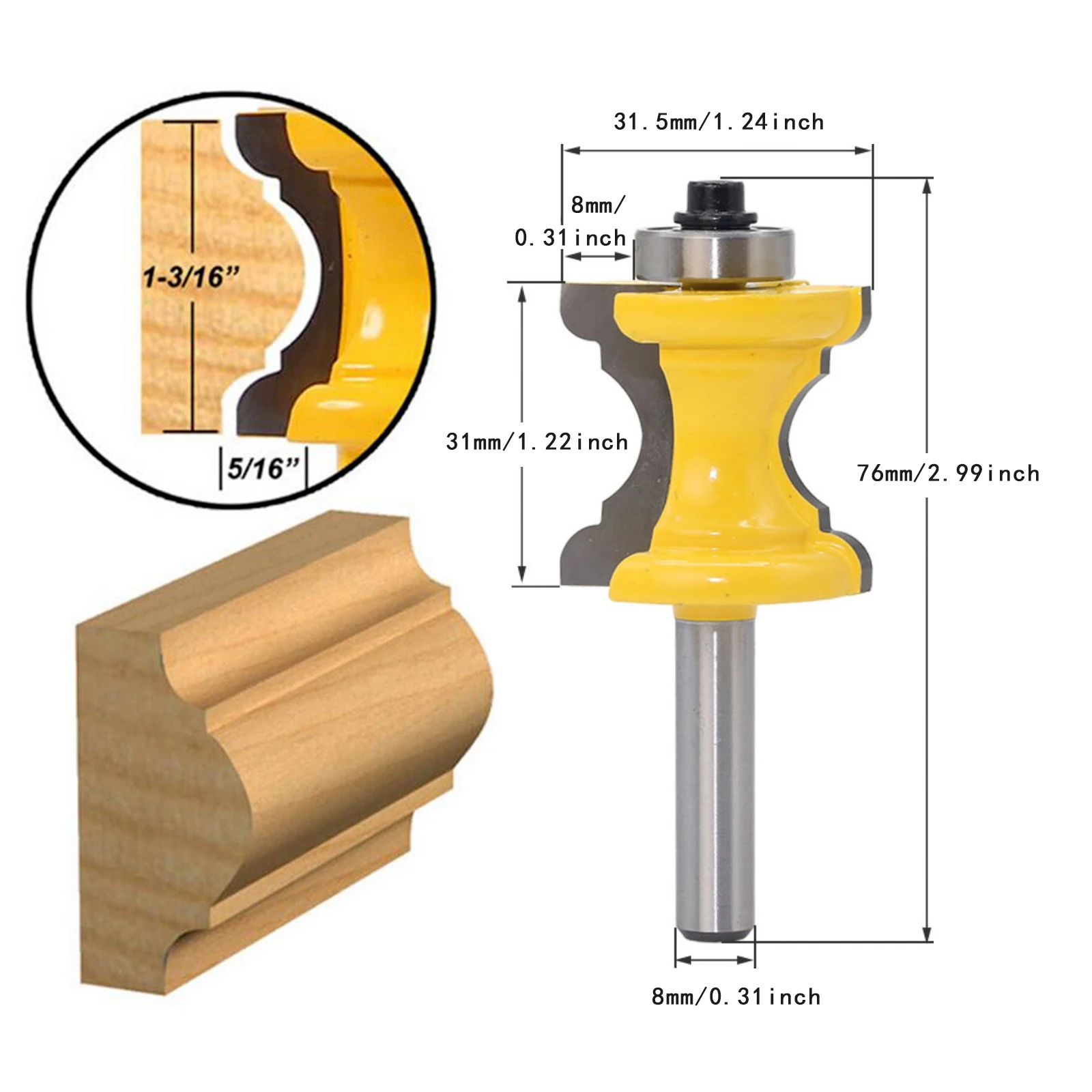 DRELD 1pc Woodworking Capenter Tools 8mm Shank Concave Radius Trim