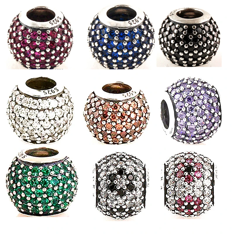

Fit Pandora Bracelets Red Zircon Ball Charm 100% 925 Sterling Silver Beads for Jewelry making free shipping PW170A