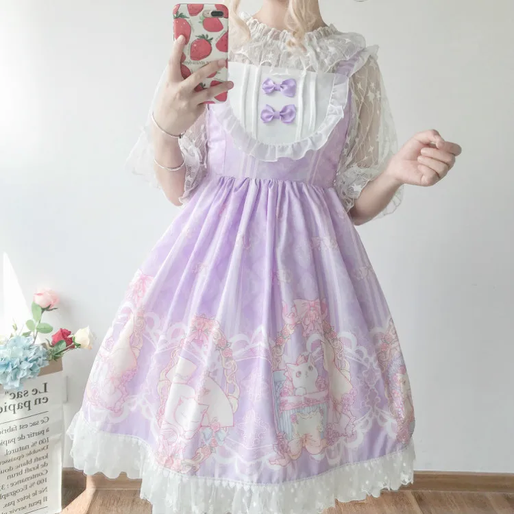 Cosplay&ware Kawaii Clothing Japanese Fashion Lolita Jsk Dress Women Summer Cute Bow Cat Strap Gothic Tea Party Sweet -Zentai shop online