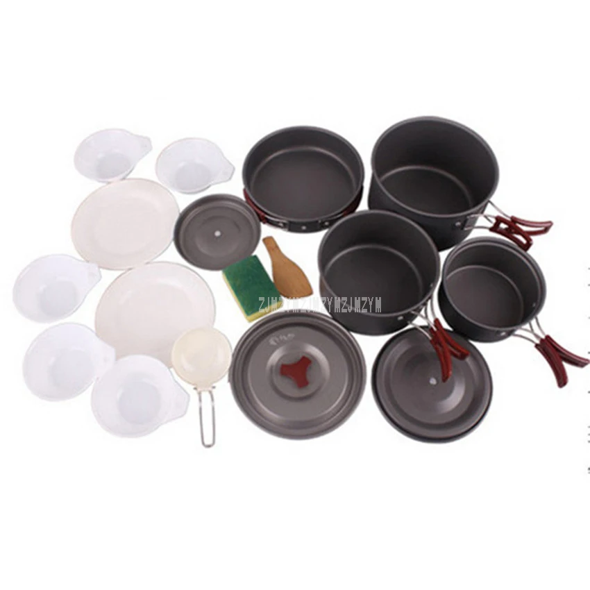 

UR21009 1 Set Portable Outdoor Cooking Tool 5-6 Person Picnic BBQ Pot Pan Plate Cup Set Tableware Cutlery Camping Cookware Set