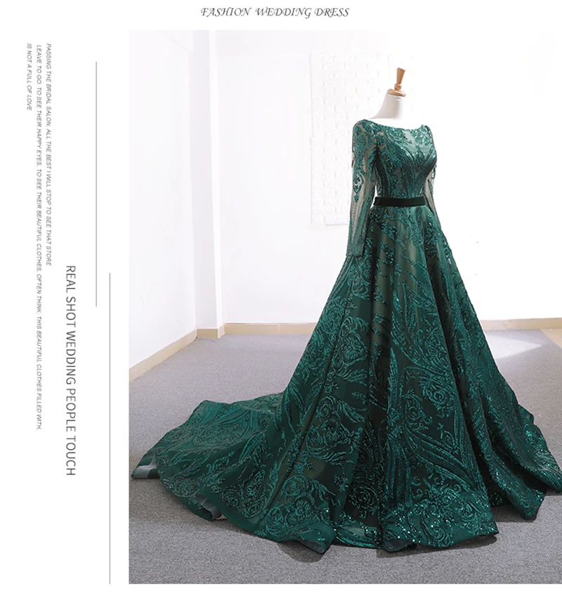 J66691 jancember А-силуэт вечерние платья с длинными рукавами и круглым вырезом элегантное вечернее платье для женщин Зеленые Вечерние платья robe de soiree