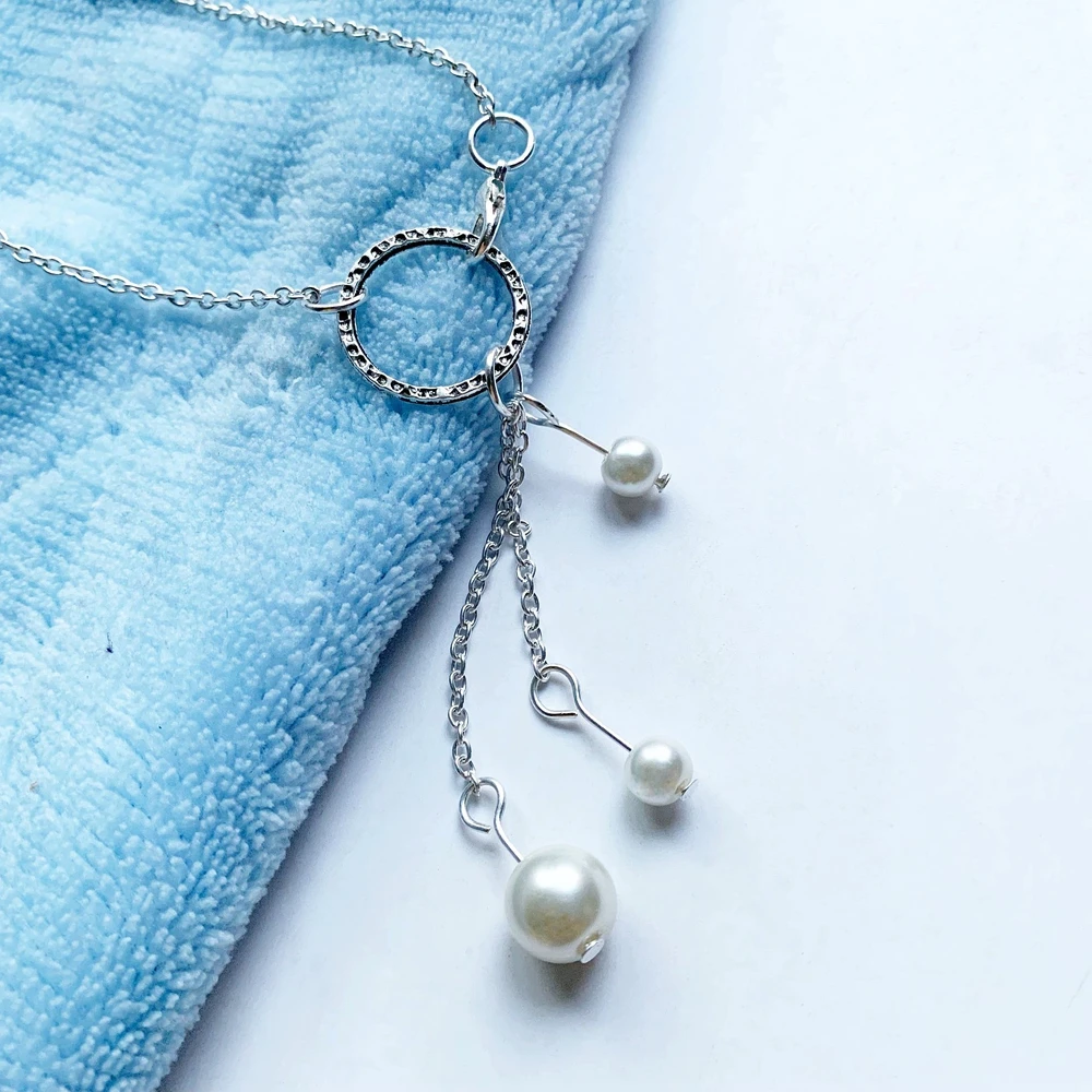 

Simulated Pearl Necklace Silver Plated Chain New Fashion Geometric Round Circle Pendants Pearl Necklace Craft Dropship