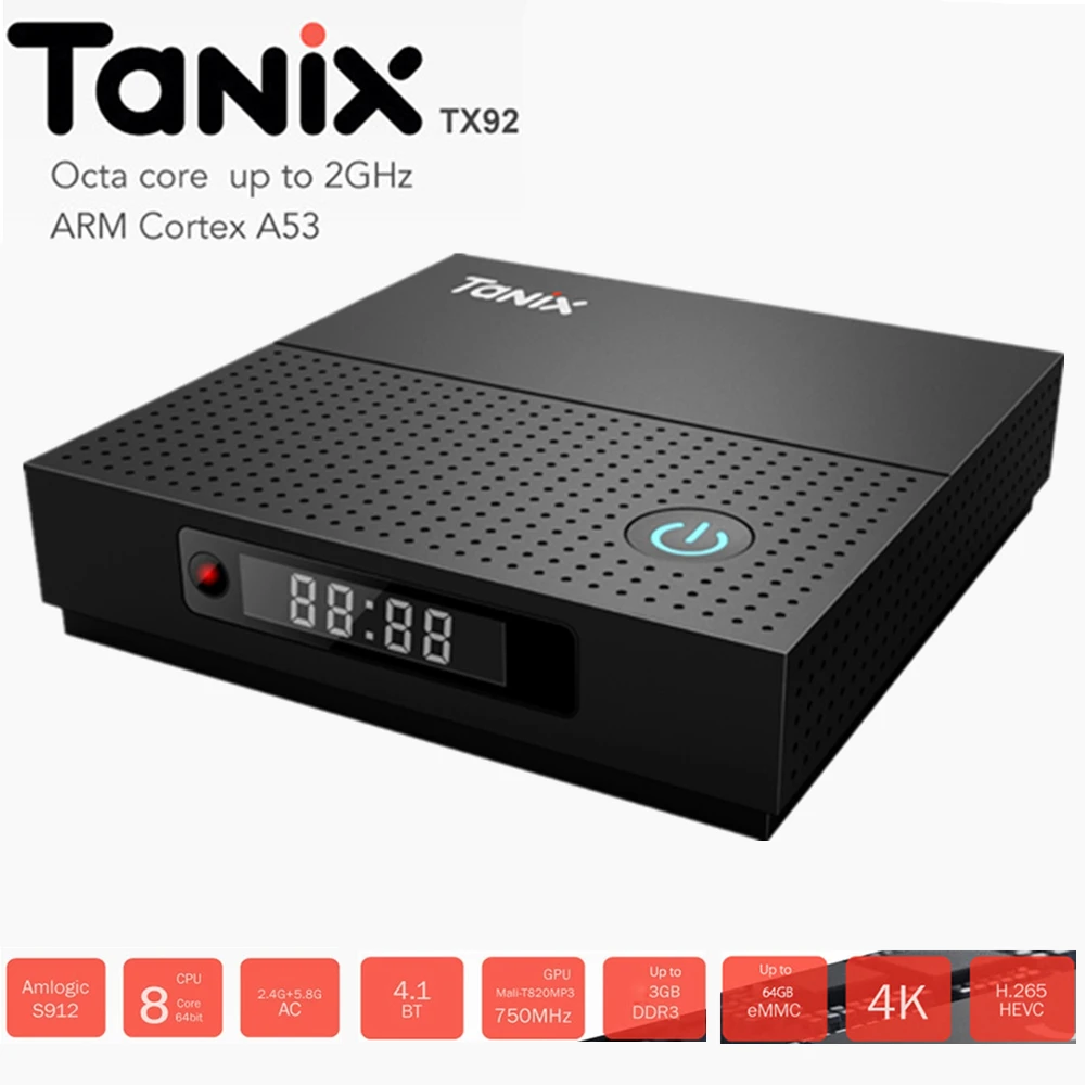 

Tanix TX92 TV Box Bluetooth 4.1 Set-top Box Amlogic S912 Octa-core CPU Android 7.1 OS 1000M LAN