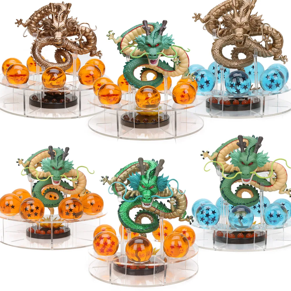

7PCS 3.5cm Crystal Dragonballs and 1pc Acrylic Shelf and 15cm Shenron Shenlong Dragon Ball Z Action Figures with Dragon Ball Set