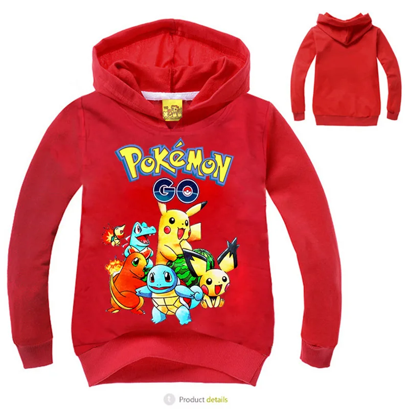 Новинка года; Весенний свитер; хлопковая одежда для мальчиков и девочек с принтом «Покемон го Пикачу»; толстовки с длинными рукавами; футболка; розничная