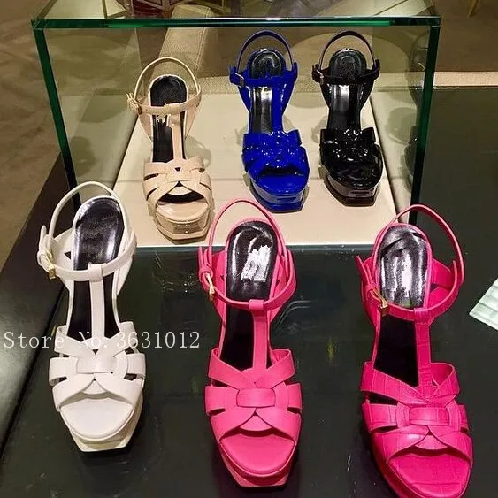 

2019 Sexy High Heel Patent Platform Women Sandals Open Toe Shoes Corss Strap Simple Design Shoes Women High Heels Colorful