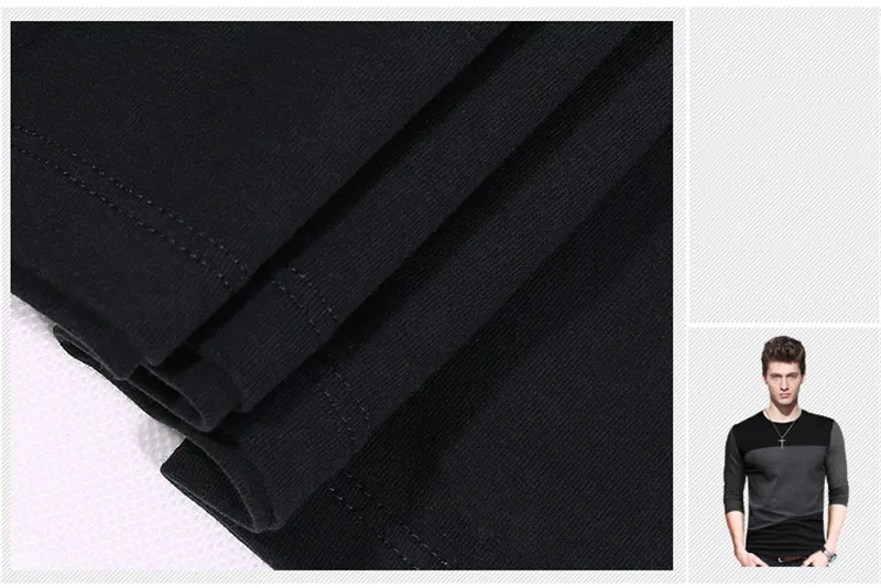 BROWON, осенняя Корейская мужская футболка, винтажный стиль, пэчворк, черный и серый цвет, Круглый ворот, длинная футболка, мужская одежда размера плюс M-5XL