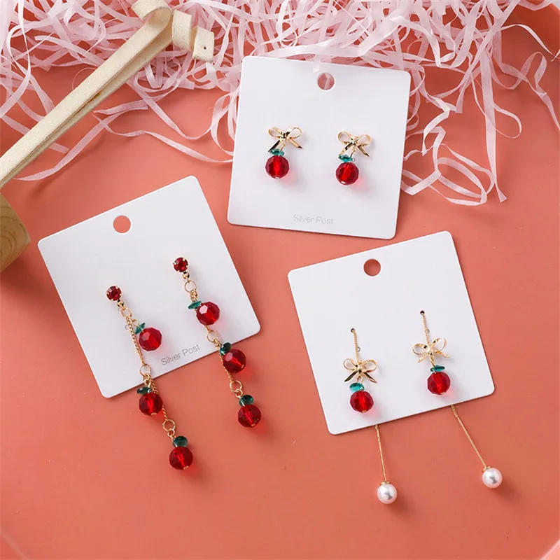 

2019 Cute Crystal Rhinestone Cherry Long Dangle Tassel Earrings for Women Korean Fashion Girls Jewelry Gift Pendientes