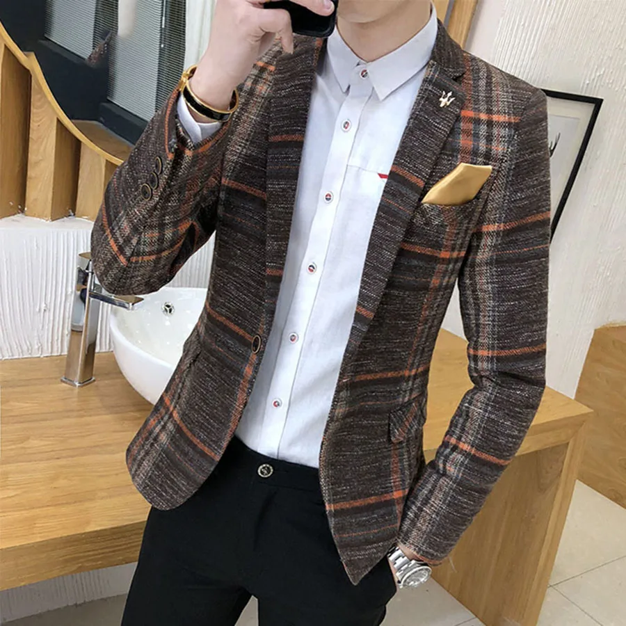 Мужской Блейзер облегающий с твидовыми кнопками|jacket suit|blazer jacketdesigner blazer |
