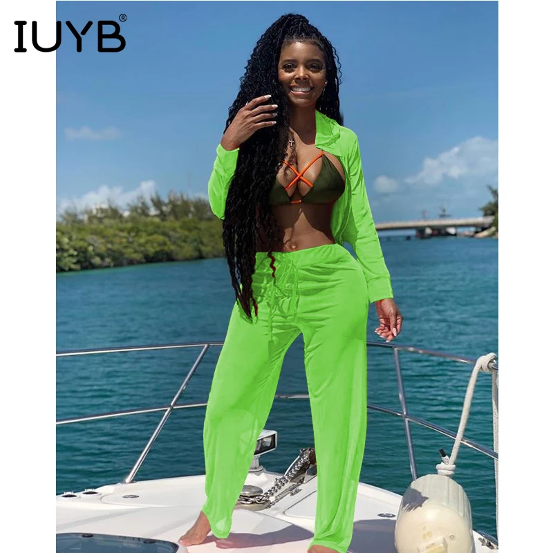 

IUYB 2019 top design 2-Pieces casual women set sexy yellow green full sleeves zipper fly V-neck set sweet girl sport set MZ8198