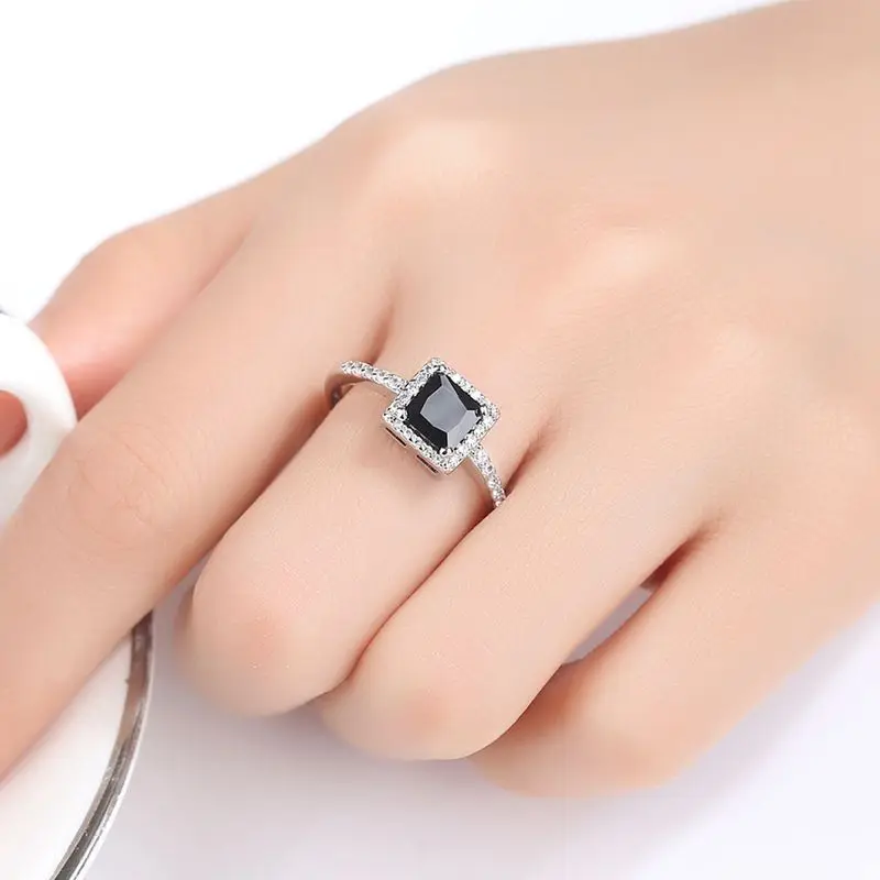 CiNily кольцо с большим квадратным черным ониксом, Прозрачный кристаллический камень, посеребренные обручальные кольца для женщин, модные ювелирные изделия, подарок на день рождения