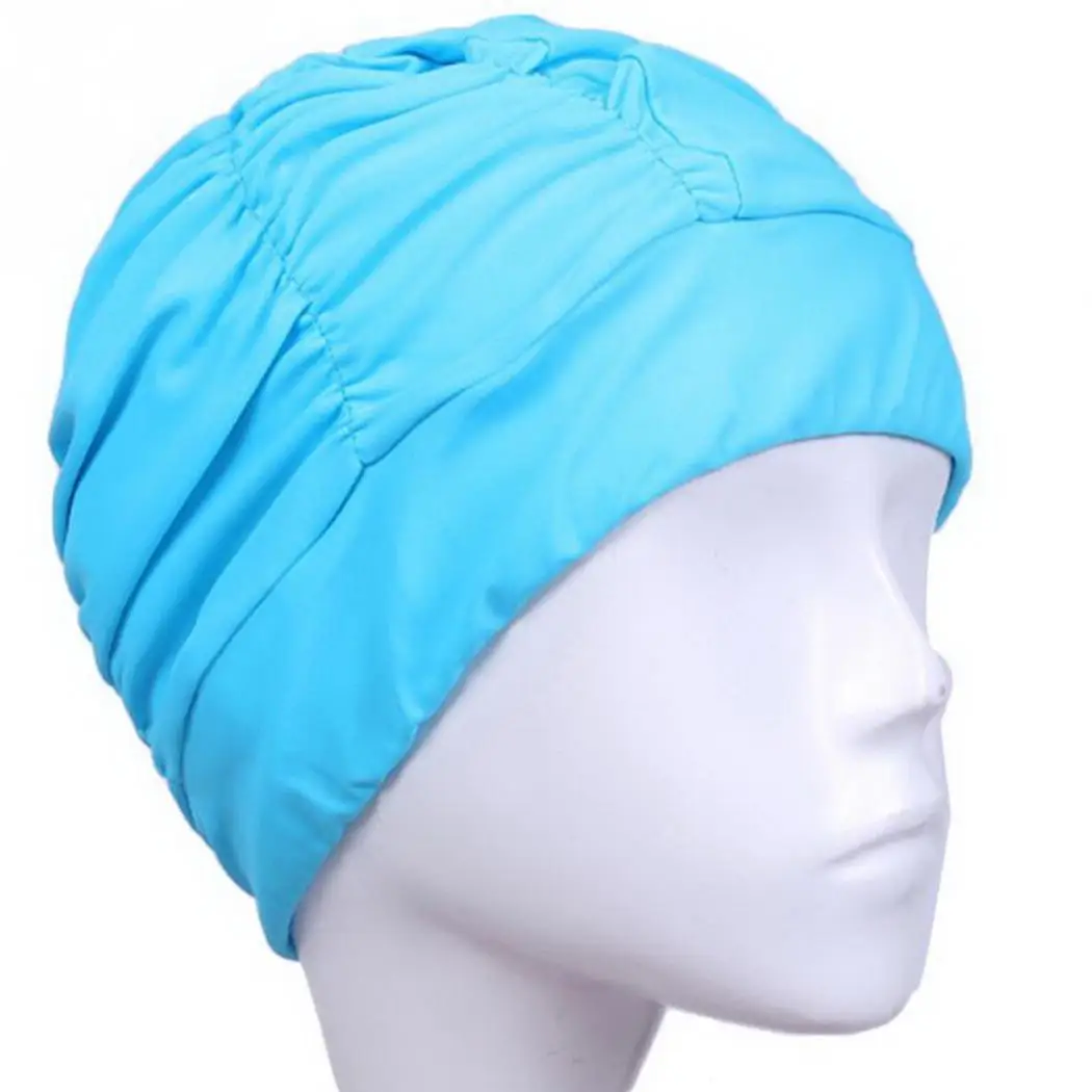 

Adult Swimming Cap Nylon Pleated Elastic Swim Pool Bathing Hat