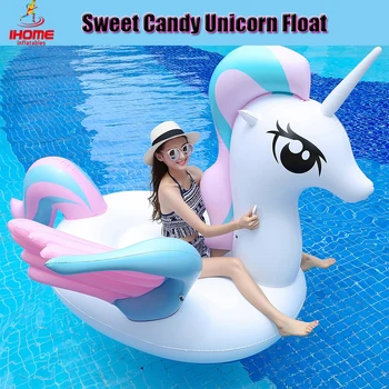 

Hot Sale Sweet Candy Unicorn Float Inflatable Water Mattress 250 x 120cm Size with 0.3mm PVC Summer Bed Swimming