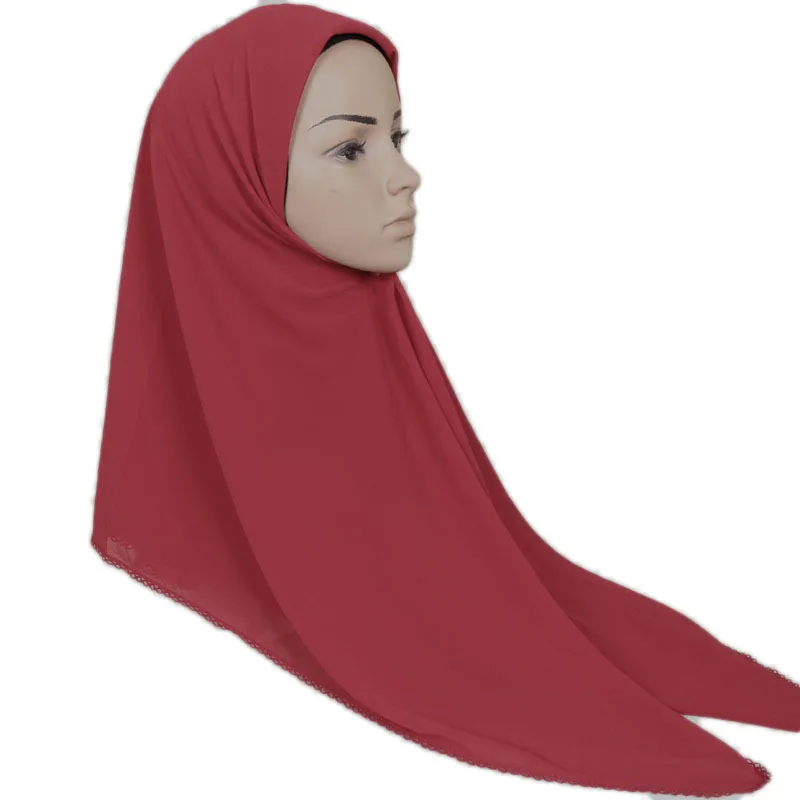 Простая квадратная кружевная цепочка, шифоновая шаль для хиджаба, Женская Высококачественная пляжная Мягкая повязка на голову, мусульманская шаль 115*115 см