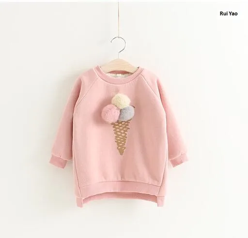 

Y100236 2018 Autumn Baby T Shirt Girls Tops Ice-cream Fleece Worm Girl Tee Kids Tshirt Girls Clothes Lolita Children Clothing