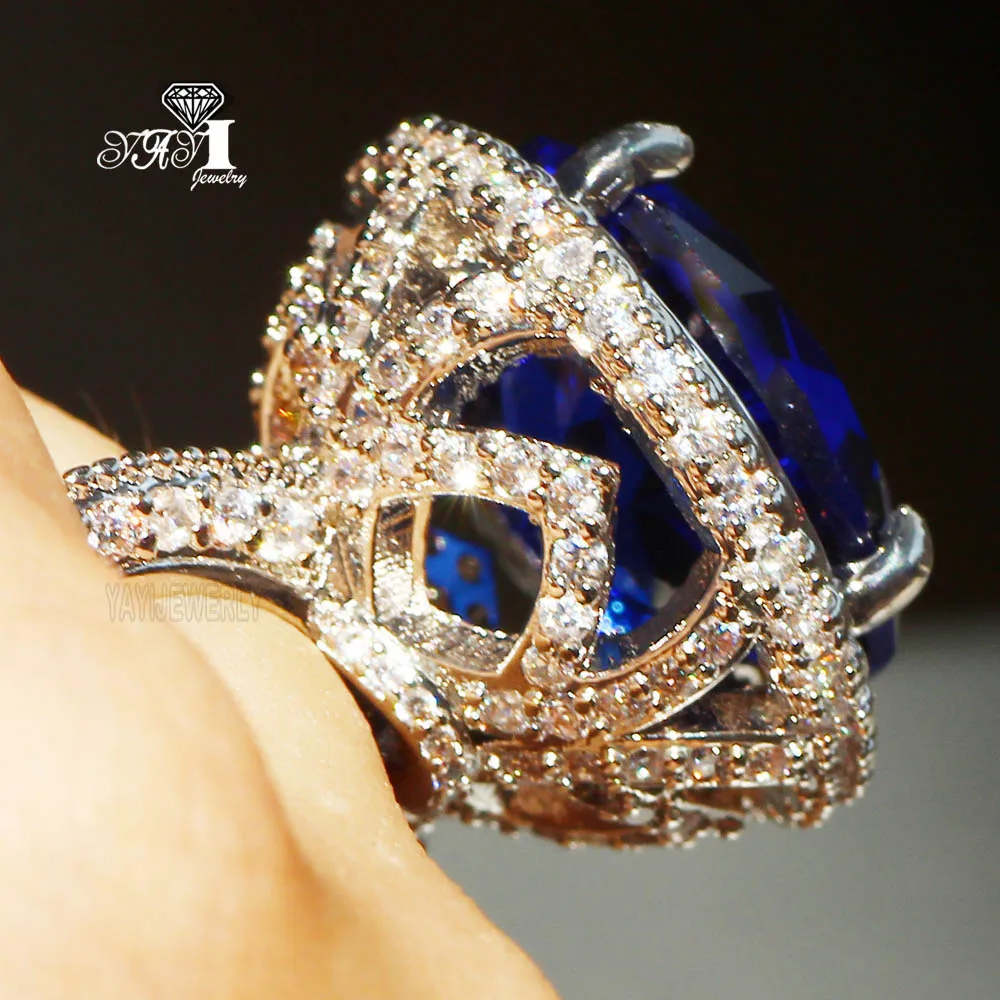 YaYI Jewelry Princess Cut 15*15mm Huge Blue Sapphire Zircon Silver Color Engagement Wedding Heart Rings silver ring wedding rings silver rings silver heart ring Gifts 705