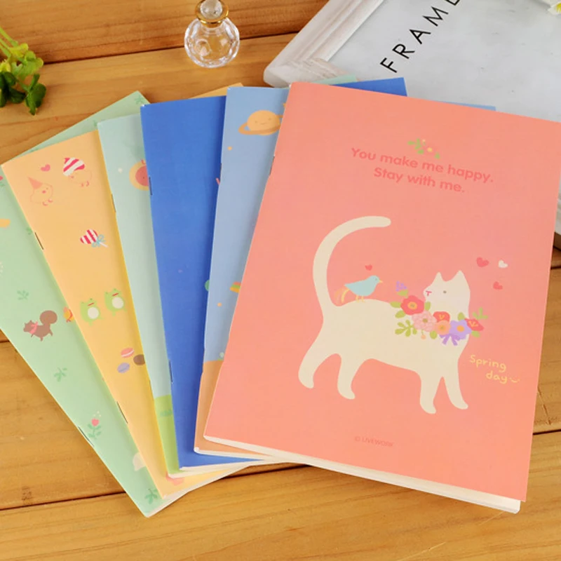 

10 pieces cute little cat little girl notebook A5 green soft copy book mini daily memos planner for children study