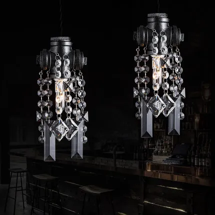 

Creative Vintage Water Pipe Pendant Lamp High-Grade Crystal Chandelier Restaurant Bar Art Deco Lighting Edison Lamp