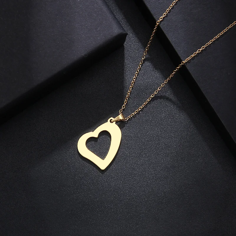 CACANA Stainless Steel Necklace For Women Man Lover's Askew Heart Gold And Silver Color Pendant Necklace Engagement Jewelry