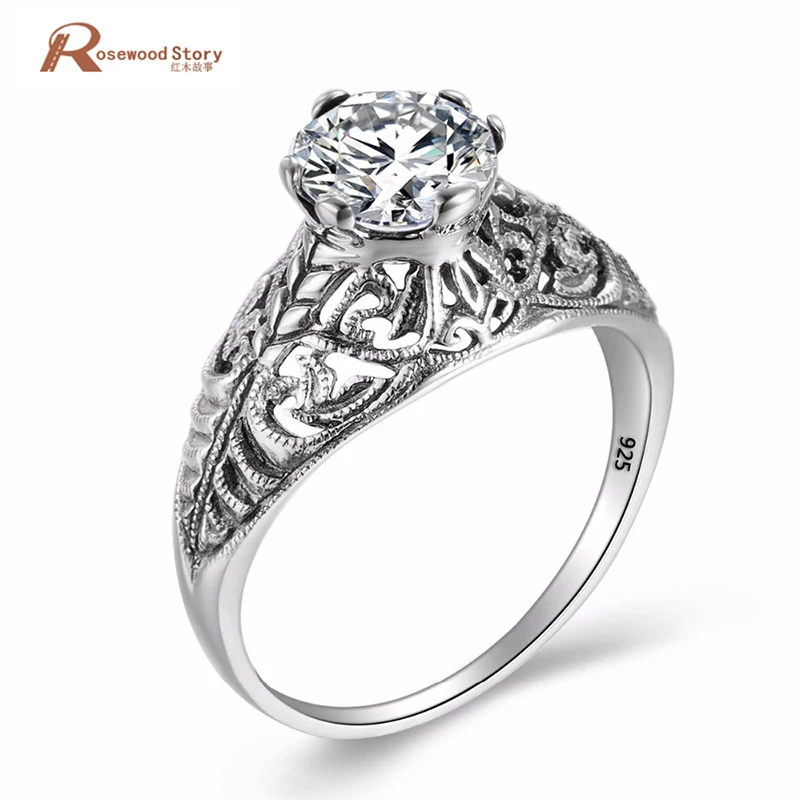 

Shiny Round Cut Vintage Charm Rings for Women Fashion Jewelry Real 925 Sterling Silver Cubic Zirconia Wedding Band Love Ring