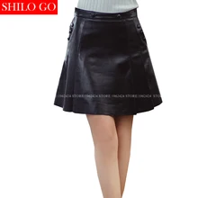 SHILO GO новая мода уличная Женская Империя Боковая кнопка трапециевидная плиссированная овчина юбка из натуральной кожи Женская Формальная юбка миди