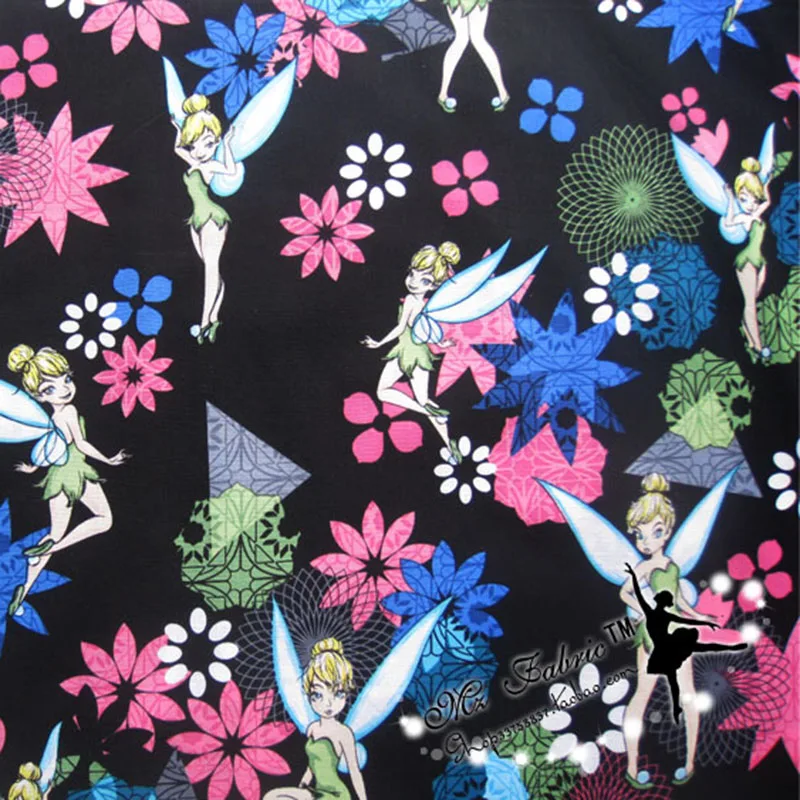 

Wide 140cm Tinker Bell Beauty Fairy Fabric 100% Cotton Fabric Fairy Printed Fabric Patchwork Sewing Material For Diy Women Dress