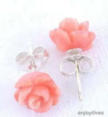 

FREE SHIPPING>>> Free shipping Pink Red Coral Rose Flower 925 Sterling Silver Stud Earrings