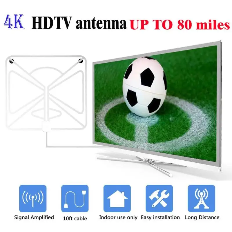 HDTV антенна 80 миль диапазон цифровой Крытый 1080 P антенна усилитель сигнала