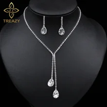 TREAZY невесты посеребренные воды хрустальное ожерелье в виде Капли серьги набор для женщин со стразами невесты свадебные комплект ювелирных изделий