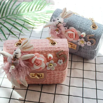 

Cute Children's Purse Handbags Rabbit Flowers Kids Girls Princess Cross body Shoulder Bags Women Messenger Bag Gift