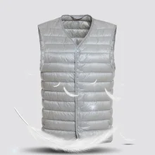 Мужской s пуховый жилет ультра легкий пуховый жилет мужской v-образный вырез без рукавов весна осень жилет зима без воротника теплый лайнер