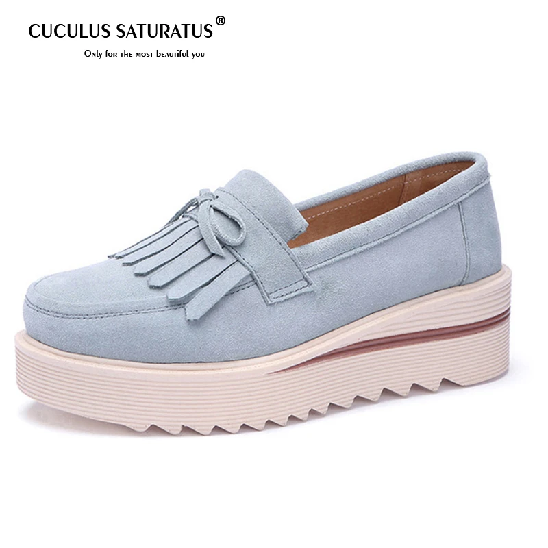 

Cuculus Summer Autumn Women Flat Platform Shoes Suede Leather Tassel Slip on Loafers Flat Women Moccains Fringe Casual Shoes 507