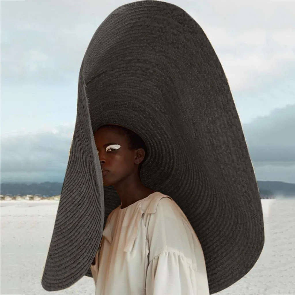 Модная супер широкая соломенная Кепка с полями, летняя пляжная Солнцезащитная шляпа с защитой от УФ-лучей, Складная Большая Кепка, женская шапка