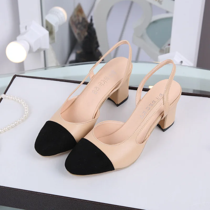 

2018 summer new sandals high heel thick with hollow baotou Roman shoes color matching women's shoes