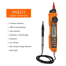 MS8211 Digital Multimeter ACV/DCV Electric Handheld Tester Pen Non-contact Voltage NCV Detector with Test Probe Measuring Tool