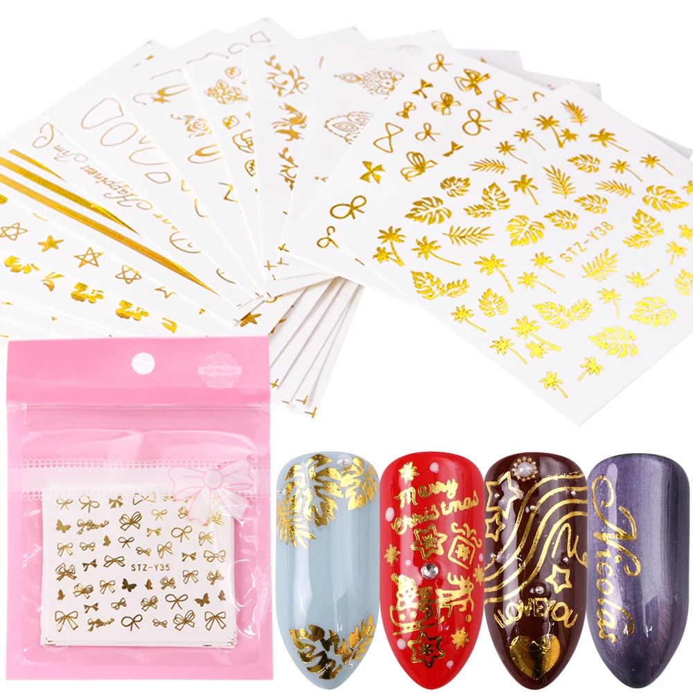 

16pc/set Gold Jewelry Water Stickers Nail Foil Decal Flower Dreamer Design Geometric Watermark Nail Sliders Manicure SASTZ-YY16