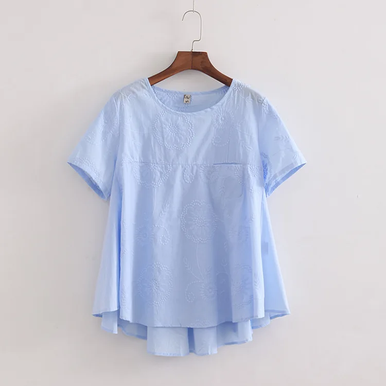 

Plus Size Tunic Blouse Women Round Neck Short Sleeve Summer Top New Solid Ladies Casual Regular Fit Blouse