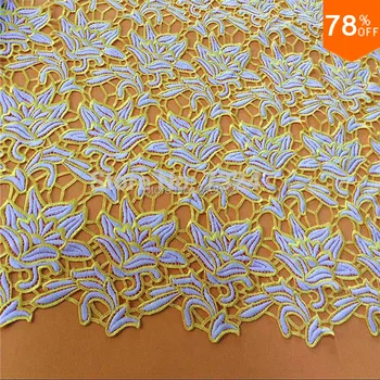 

diy Yellow and white textile wedding fabric embroidery cotton fabric of high-grade dress nigeria clothing factory direc embroid