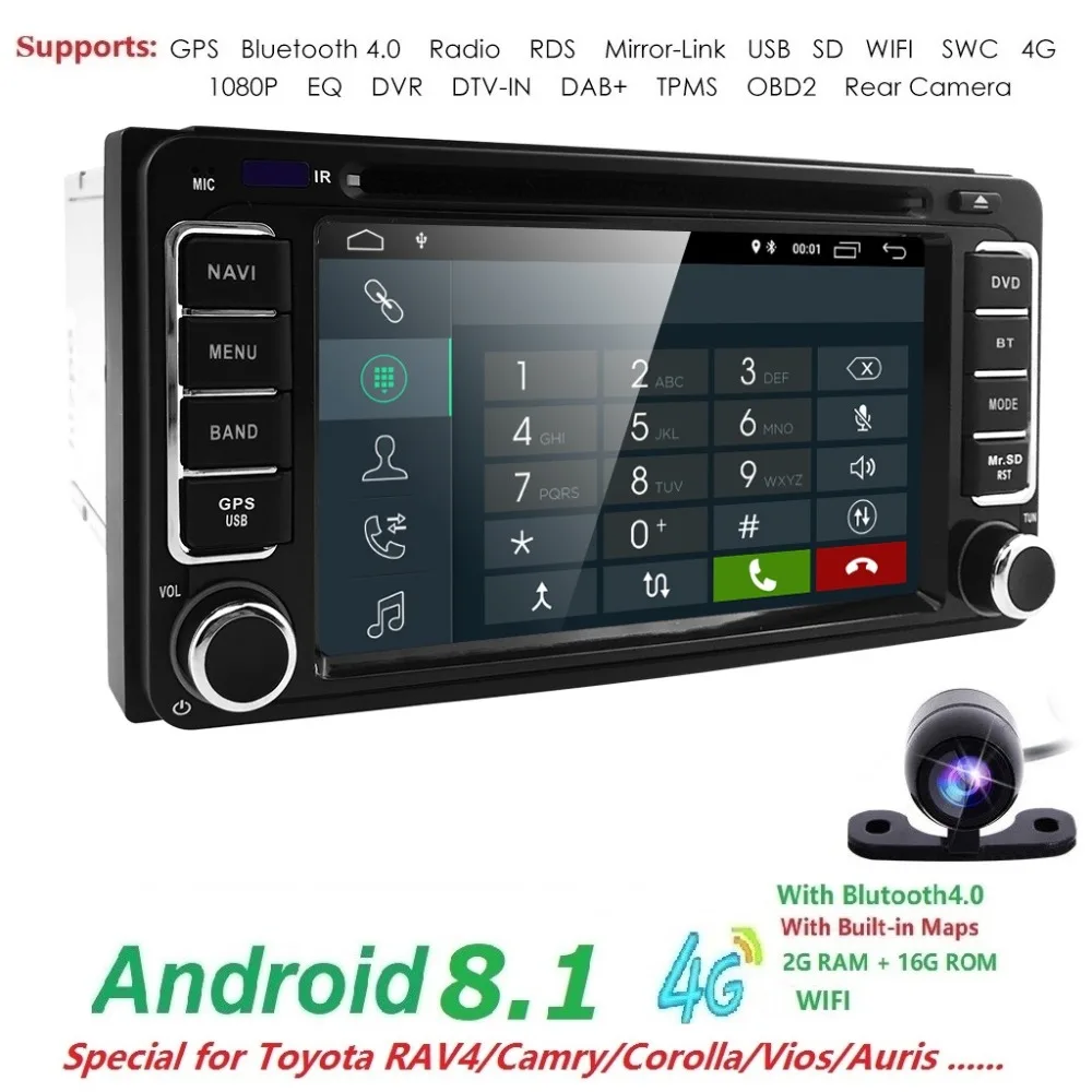 

Quad Core Andrid 8.1 2 DIN Car Video GPS For Toyota Corolla Camry 1024*600+wifi+SWC+BT RDS DVR TPMS USB SD Free rear camera