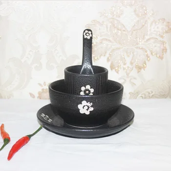 

Japanese style handmade color tableware ceramic rice bowl dish cup plate spoon set hotel porcelain sakura cherry 4pcs/set