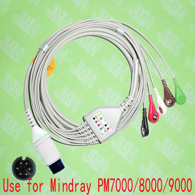 

Compatible 6pin Mindray PM9000, PM8000,PM7000 and Goldway ECG Machine the one-piece 5 lead cable and snap leadwire,IEC or AHA.