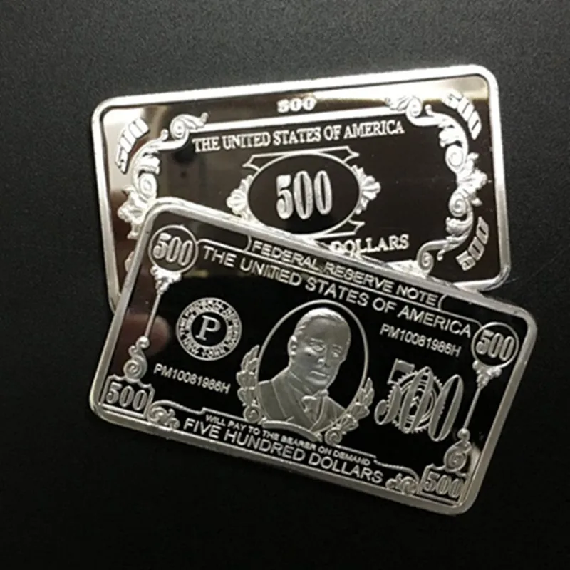 

1 Pcs brand new smape order The 500 dollars banknote 1 OZ silver gold plated badge 50 x 28 mm souvenir coin collectible bar
