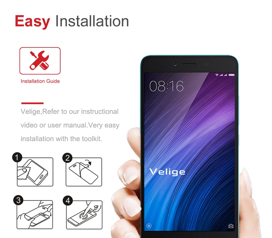 2 Pack Velige Tempered Glass Screen Protector For Xiaomi Redmi Note 2 Xiomi Redmi Note2 9H 2.5D Bubble-Free Glass Film (2)