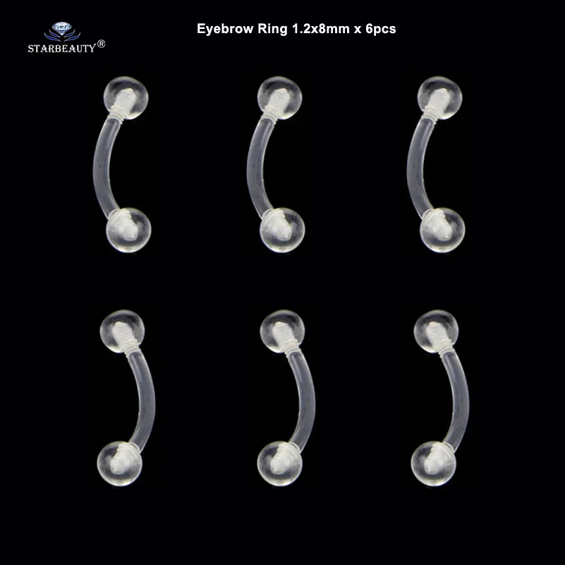 6 pcs/lot 1.2x8mm Clear Ball Eyebrow Piercing Curved Nose Ring Soft Acrylic Helix Tragus Ear Jewelry Pircing | Украшения и